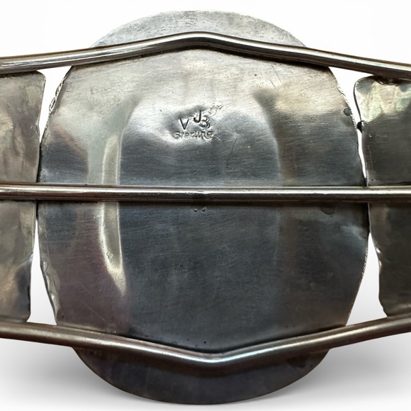 Genuine Sleeping Beauty Turquoise Sterling Silver Cuff Bracelet- Signed Cuff - Picture 11 of 16